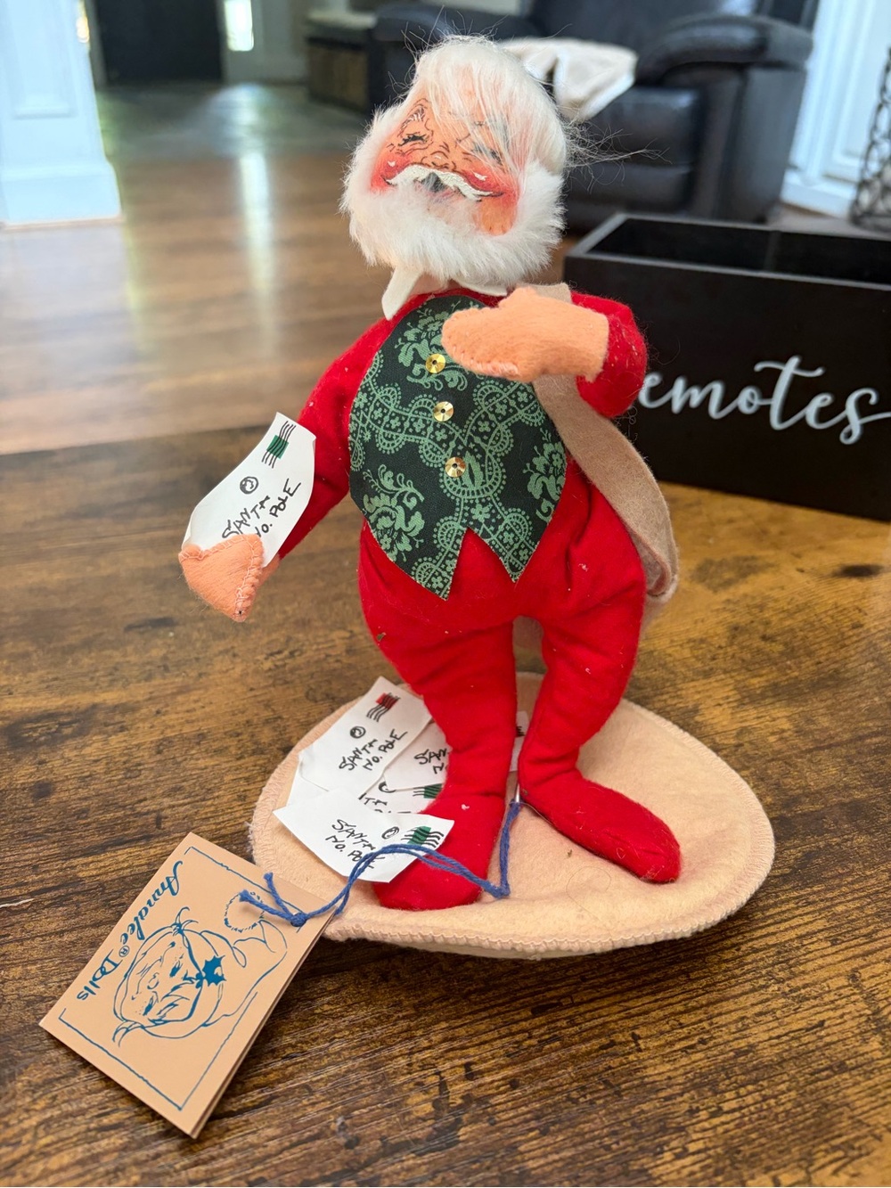 Annalee Red and Green Elf Santa Figurine with Cream Base